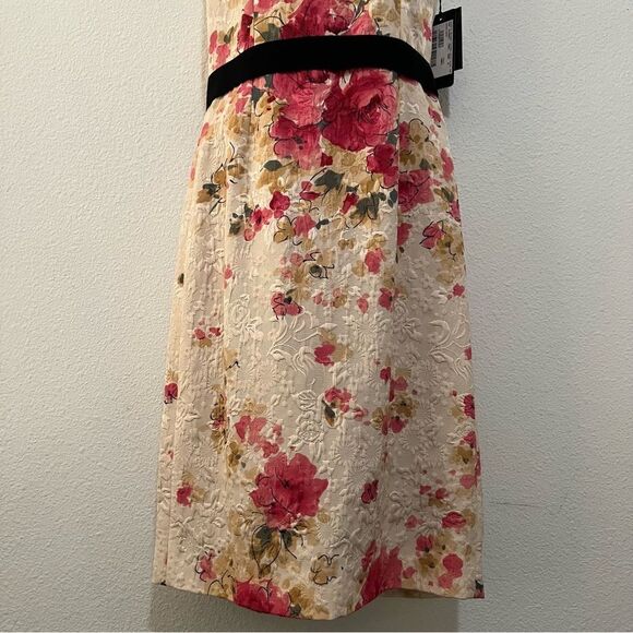 NWT DOLCE & GABBANA Dress Pink Cream Floral Jacquard Black Sleeveless Dress 42 6 - Picture 4 of 16